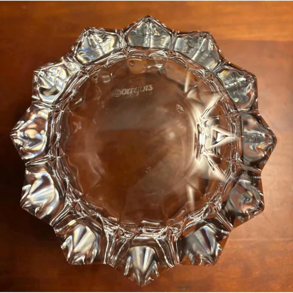 Orrefors Sweden Corona Crystal Bowl Lars Hellsten Signed Scalloped 4.5 inch